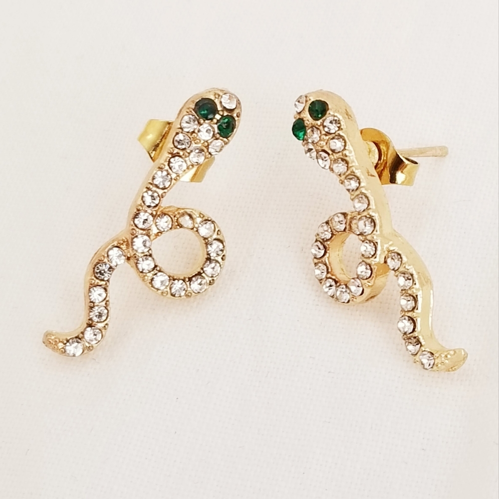 Snake Women's Earrings. Gold Tone. New